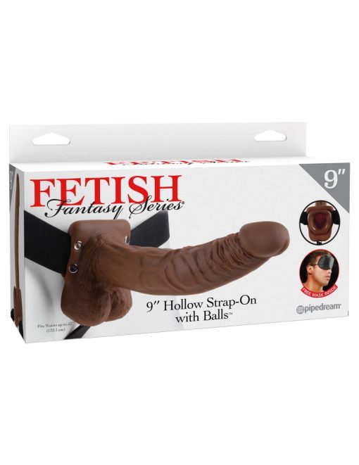 9" Hollow Strap-On with Balls Brown/Black